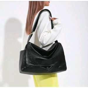 Black faux Leather Messenger Bag Large Slouchy Crossbody Hobo Shoulder Tote